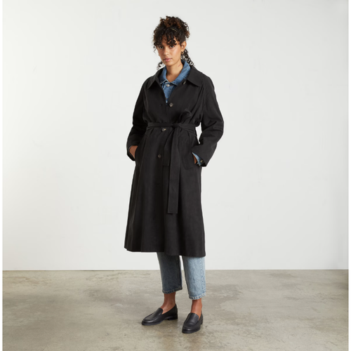 Everlane Womens The Gathered Drape Trench Coat Small Black NO BELT NWT
