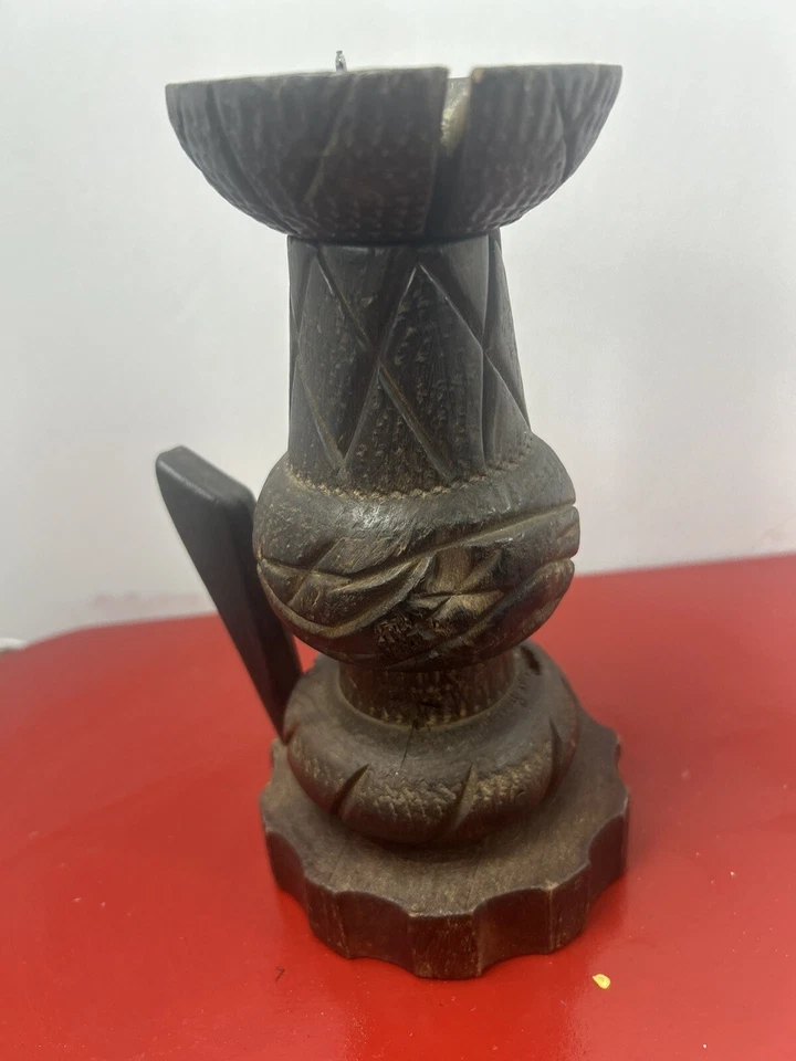 Unique RARE Vintage Rustic Wooden PILLAR CANDLE HOLDER Collectable Made In Spain - Image 4 of 4
