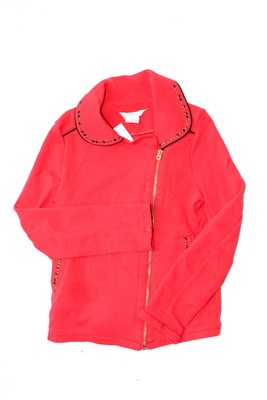 Little Marc Jacobs Girls Cotton Studded Full Zip Biker Jacket Red 