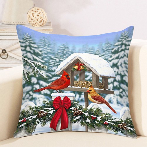 Cardinal Snow Branch Pillow Cover Winter Robin Bird Christmas Holly Cushion Case - Picture 6 of 88