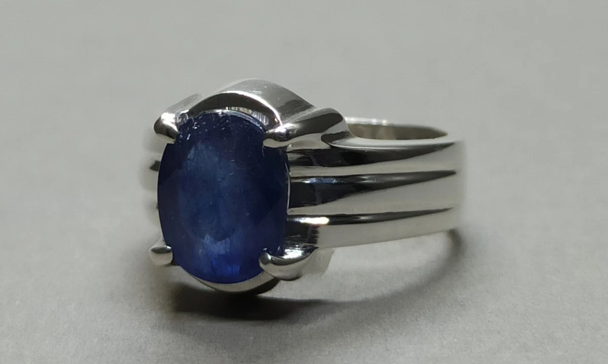 Natural Blue Sapphire Ring 925 Sterling Silver Handmade Mens Ring Neelam Ring