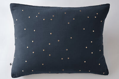 Kissenbezug 50x70 cm Gaze Baumwolle Gaia mit Punkten bestickt Mitternacht