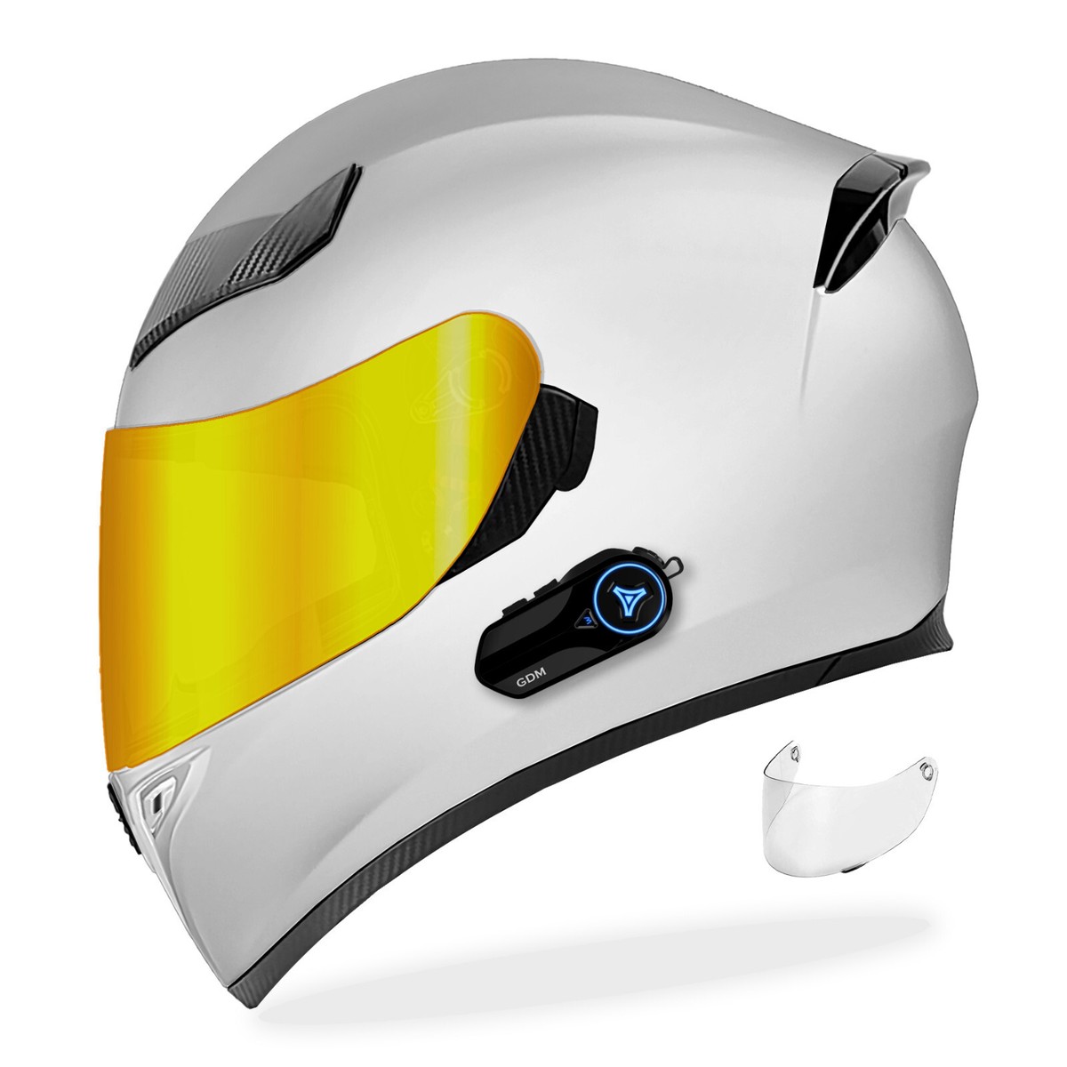 GDM GHOST WHITE FULL FACE BLUETOOTH MOTORCYCLE HELMET GOLD SHIELD INTERCOM | eBay GDM GHOST WHITE FULL FACE BLUETOOTH MOTORCYCLE HELMET GOLD SHIELD INTERCOM | eBay