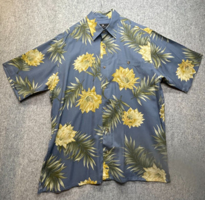 Consensus Sportswear Size M Men's Hawaiian Shirt Floral Blue Button Up