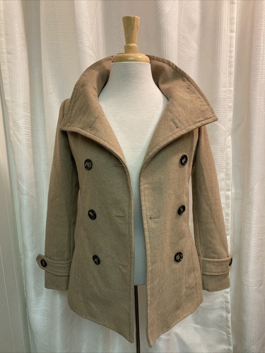 Tan Wool Blend Pea Coat Double Breasted 