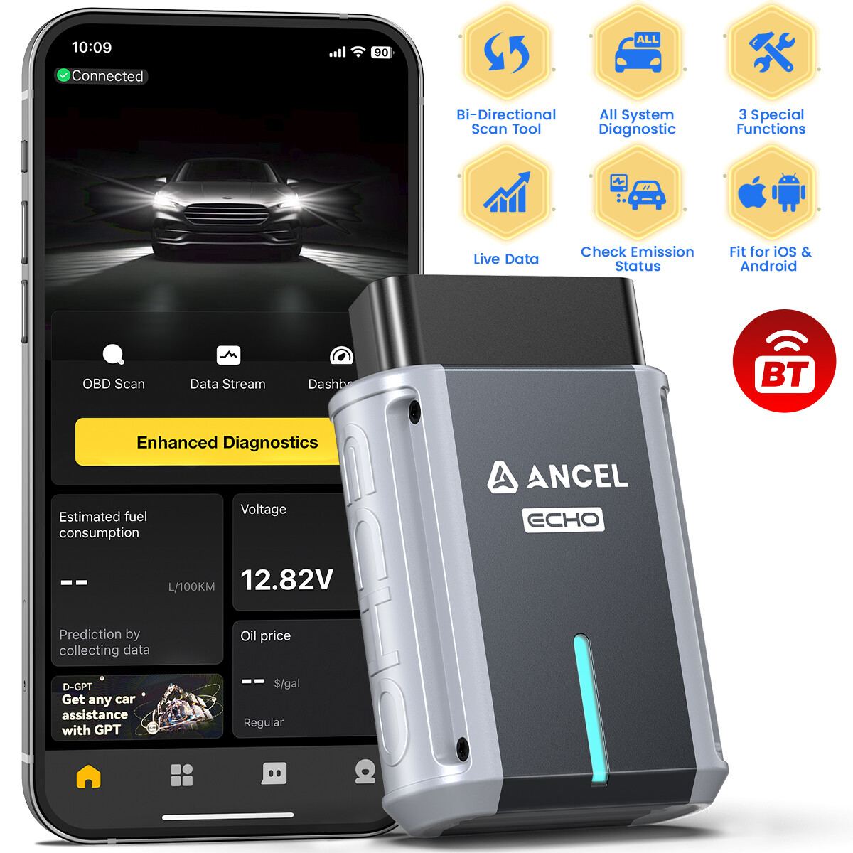 Bluetooth OBDII Scan Tool Car Scanner for iPhone & Android ,No Subscription Fee-image