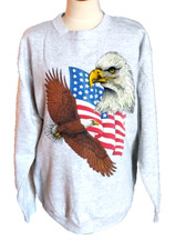 Vintage Bald Eagle American Flag Crewneck Sweatshirt Large Gray Cotton Grove
