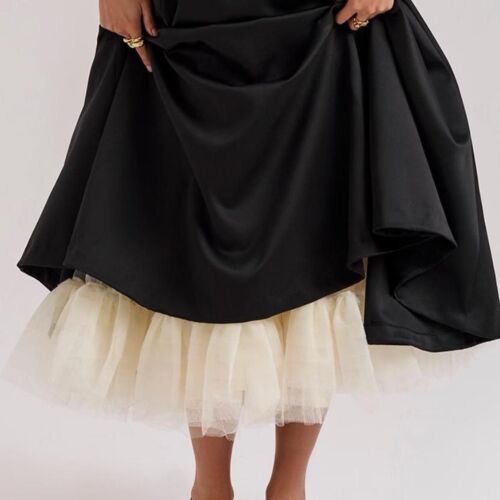 House of CB Mademoiselle Black Satin Tulle Midi Dress Size M - Picture 3 of 3