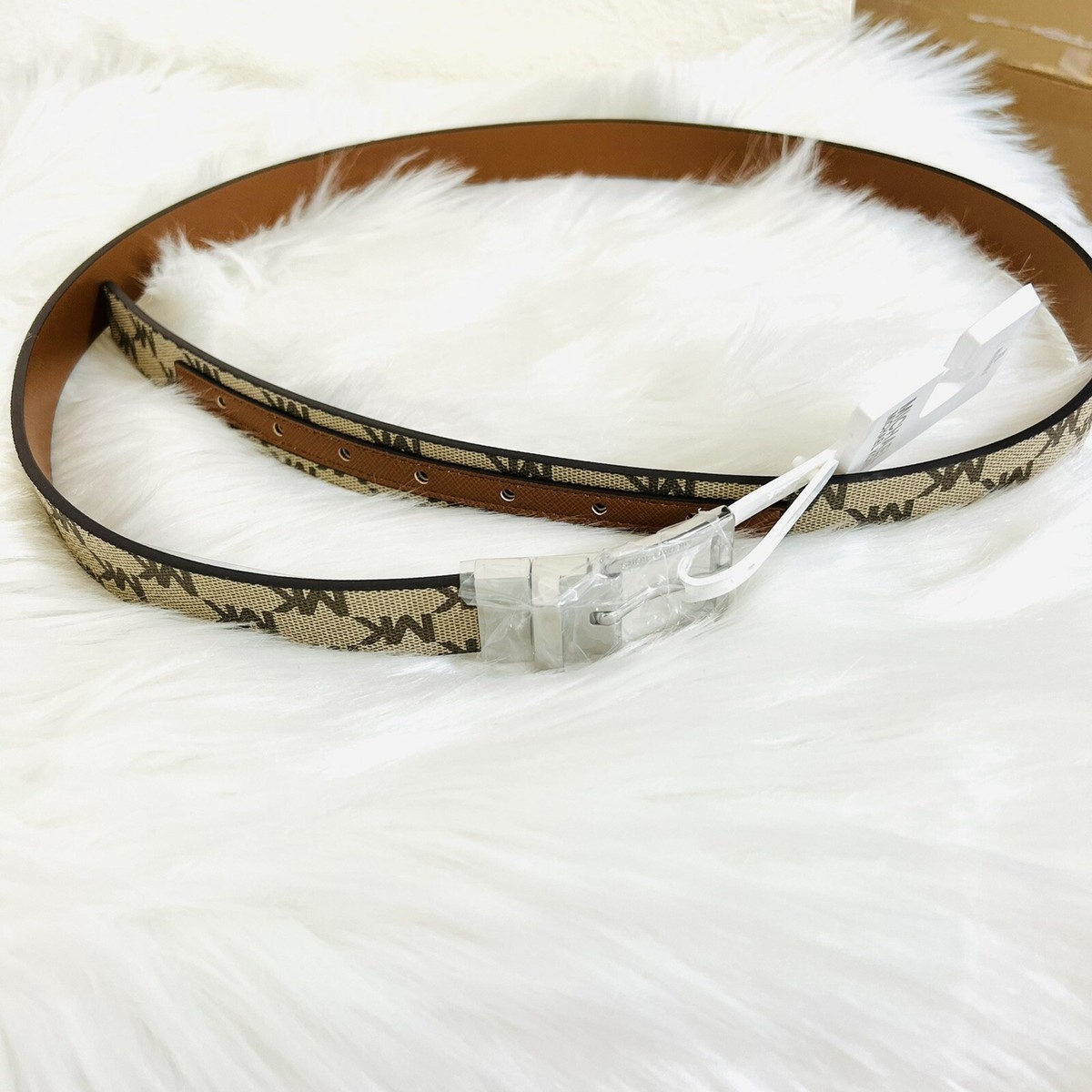 ❤️MICHAEL KORS Brown Signature MK Pattern Reversible Belt 