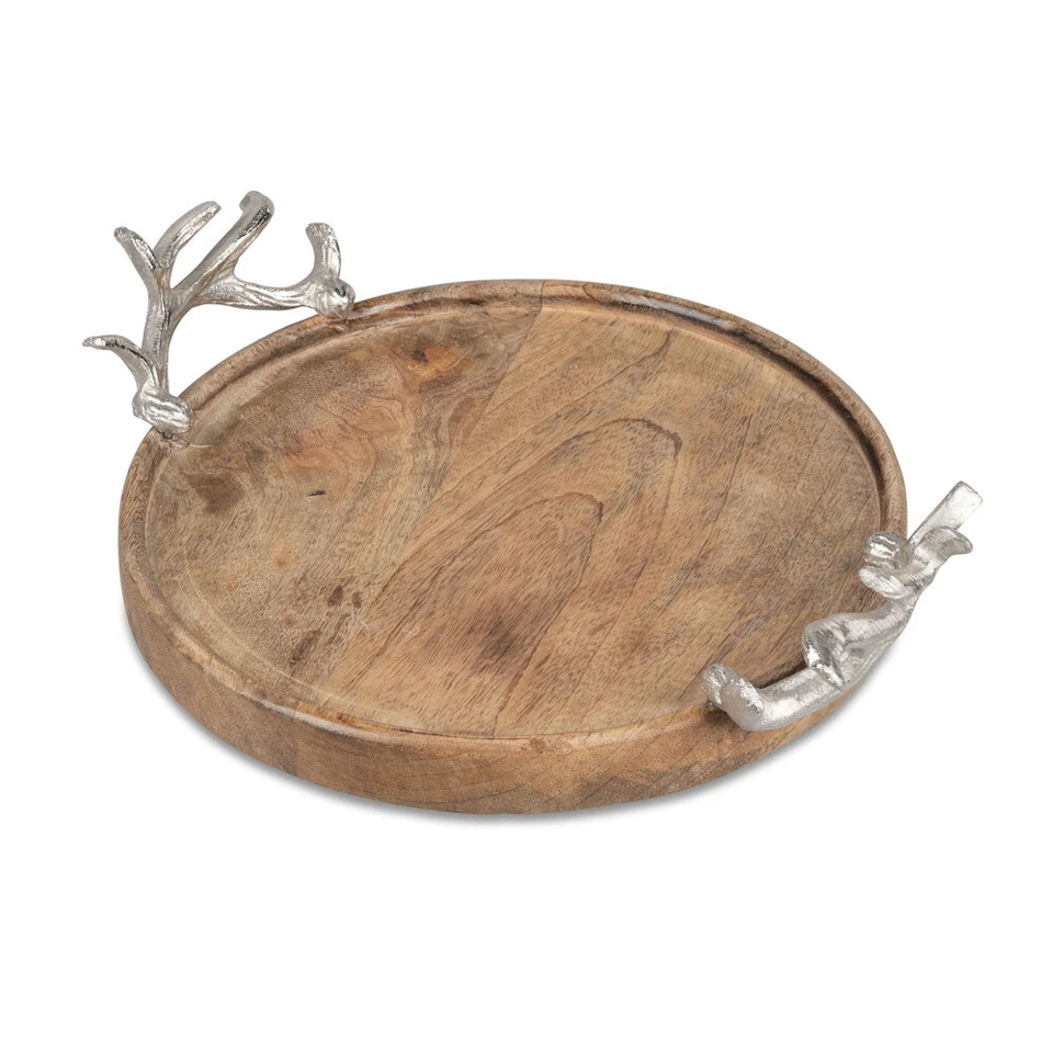 Tablett rund 20,5 cm Alu Mango Holz Geweihgriffen 510426 formano Dekoration