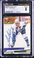 Todd Ewen Signed 1993-94 Fleer Ultra Card #252 Anaheim Ducks CGC 8 JSA Auto