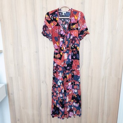 Floral Patchwork Maxi Dress M Multicolor Boho Tiered Maximalist Hippie Colorful