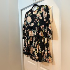 ZARA Floral Tiered Mini Dress XS Black Pink Babydoll Long Sleeve Boho