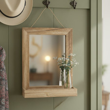 Bathroom Wood Frame Wall Mirror with Cosmetics Shelf Hanging Decor UK STOCK