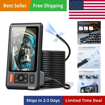 50FT Endoscope Camera with Light: Triple Lens 5'' IPS Screen Sewer Inspection ...