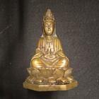 5.6" Ancient China bronze Gilt Feng shui Pray Kwan-Yin GuanYin Goddess statue