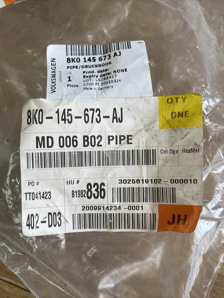 Оригинальная напорная труба интеркулера 2,0 л для Audi A4 Q5 A5 2009–2017 годов выпуска *примечание* - Изображение 2 из 4