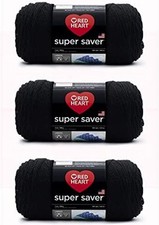 Red Heart Super Saver Black Yarn - 3 Pack of 198g/7oz - Acrylic 3 pack,