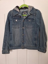 Urban Republic Boy's Washed Blue Denim Jacket with Fleece Hood size L 14-16