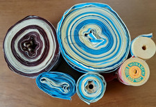 Menge 6 Rollen Vintage Bindeband Typ Meterware unbekannt blau, rot, dk