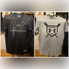 NWT, BUNDLE 2 Boy s Size M Under Armour Gray Black Short Sleeve Shirts