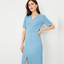 NWT $159 ANN TAYLOR Double V sheath dress blue sz 2