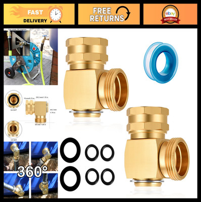 90° Garden Hose Elbow 2 Pack - Solid Brass Swivel Adapter, 3/4'' GHT Right Angle