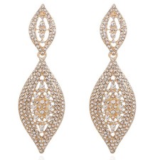 Elegant Rhinestone Dangle Earrings Crystal Wedding Bridal Long Dangling Drop ...