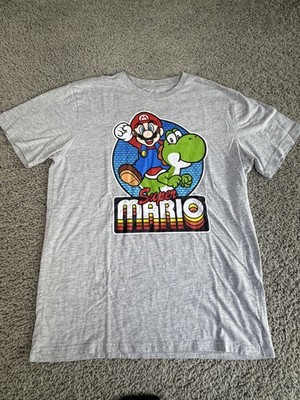 Super Mario Shirt Boys 2XL Gray Mario & Yoshi Graphic Crew Tagless Tee