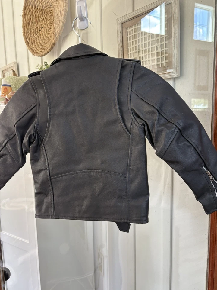 Chaqueta motera mediana de cuero Allstate para niñas y niños Foto 4 de 4