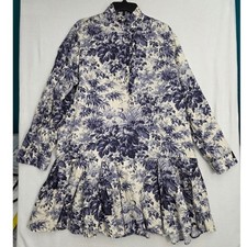 Tuckernuck Toile de Jouy Drop Waist Dress XXXL Blue Linen Ruffle Preppy Mini