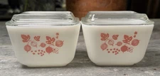 Pair of 2 Vintage Pink Gooseberry Pyrex 501 Refrigerator Dishes + Lids Fridgies