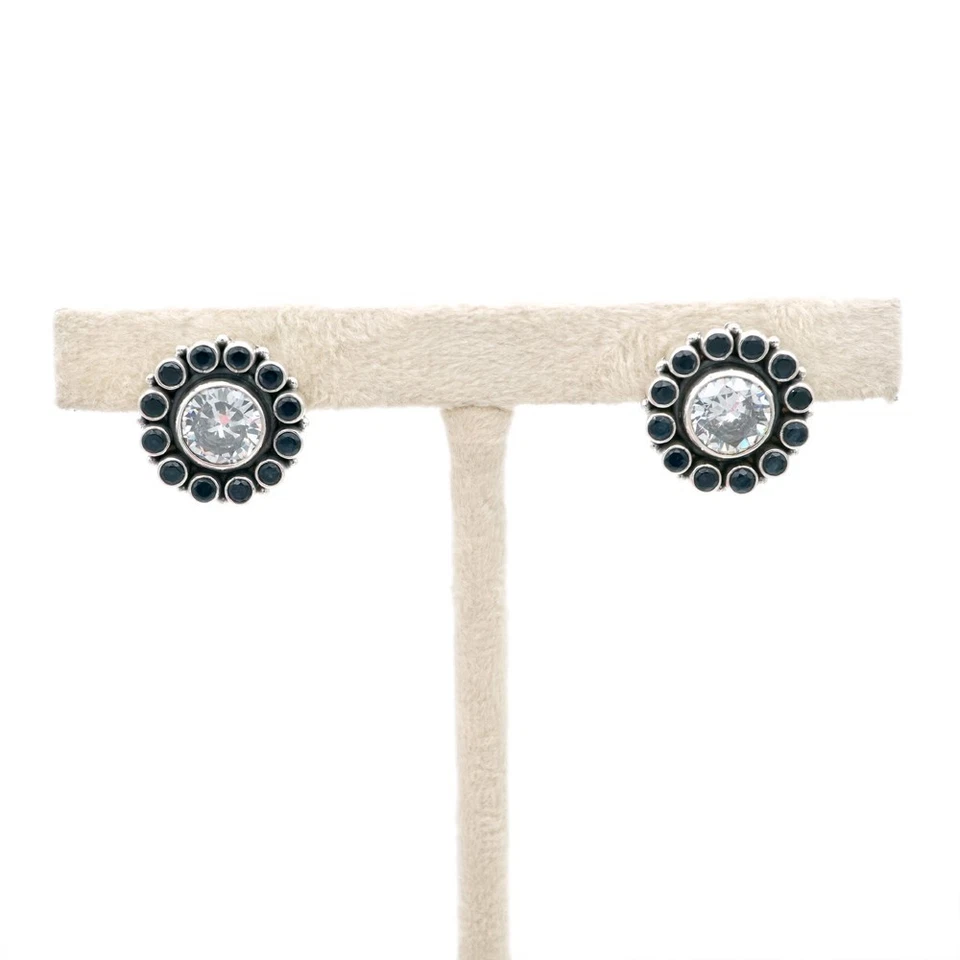 Sapphire & Cubic Zirconia Round Flower Stud Earring 925 Sterling Silver Jewelry - Image 2 of 4