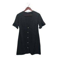 Short sleeve button up black dress by Pretty Little Thing Size 0