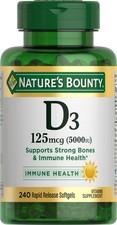 Nature's Bounty Vitamin D3 5000 IU Softgels, 240 Count 240 Pack of 1