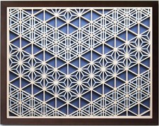Japanese Kumiko Art Panel 21.26x16.73in Wood Frame Wall Hanging Blue Silver Arro