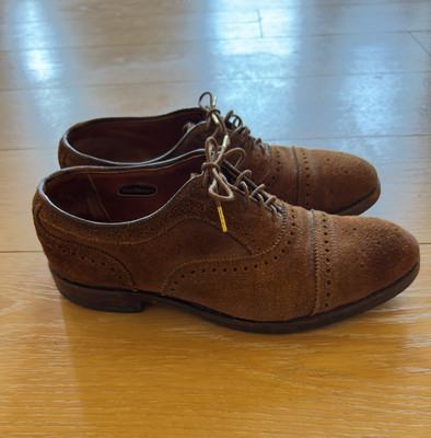 6.5 E ALLEN EDMONDS Strand Brown Suede Brogue Cap Toe Dress Shoes