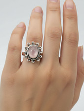 925 Solid Sterling Silver Pink Rose Quartz Designer Ring