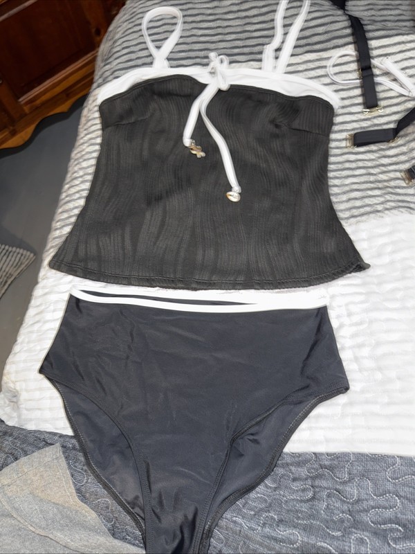 Women’s Black & White Tankini, Size Medium