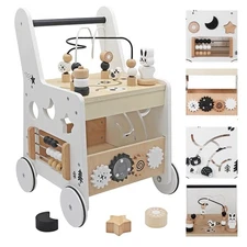Wooden Baby Walker - 5in1 Montessori Activity Cubes, Baby Push Walker for Tod...