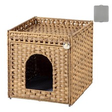 SETVSON Cat Litter Box Enclosure Furniture, Hidden PE Rattan, Natural PE Ra...