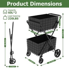 2 Tier Folding Shopping Cart On Wheels 360 Swivel Double Basket Grocery Laundry
