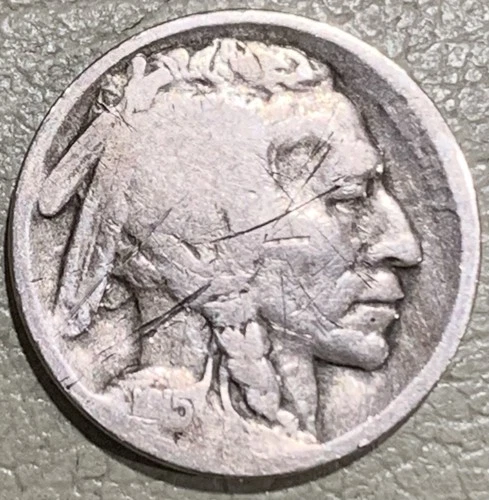 1915s Buffalo nickel, nice GOOD details coin with obverse scratches