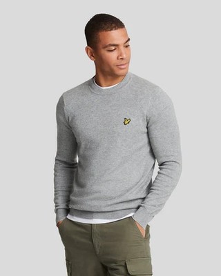 Lyle & Scott Men's Cotton Merino Crew Neck Jumper Grey Sweater Size L-XL