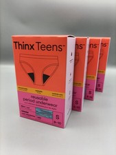 4 Thinx Teens Period Underwear, Small Cotton Bikini, Blue Hologram 4 Pack