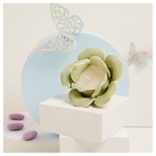 Rosa in porcellana verde con candela 9,5x9,5x6,5 cm Claraluna 2025 bomboniera id