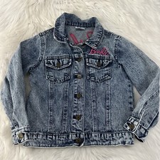 Barbie Girls Denim Jean Jacket M 100 Cotton Front Back Logo Light Wash