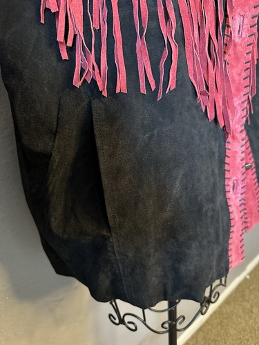 Bob Mackie Wearable Art Fransen Wildleder Leder schwarz pink Gr. 1X Neu mit Etikett - Bild 20 von 20