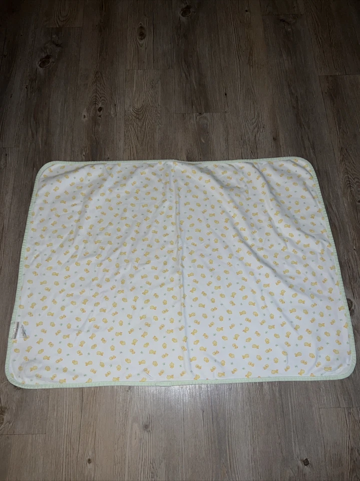 Carter's Just One Year Sweet Baby Chick Yellow Duck Blanket Green Stripe Cotton - Image 4 of 4