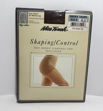 Vtg Nice Touch Shaping Control Pantyhose Sz D Smoky Taupe All Nylon USA Sears